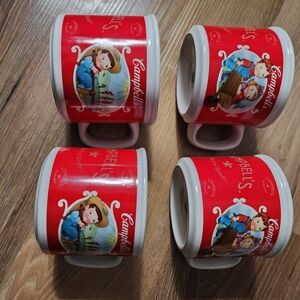 Campbell's Red Ceramic Mug Set of 4 with Illustrated Country Characters Vintage